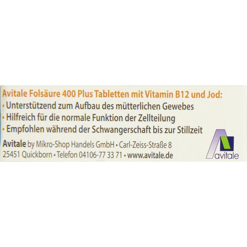Avitale Folic Acid with Vitamin B12 and Iodine 400 Plus, 120 Tablets Klicksp,