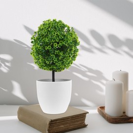 SEWACC 2pcs Potted Artificial Topiary Ball Fake Potted Plant Ball Shape Faux Topiary Plant with Planter Decorative Bonsai Plastic Topiary Ball Simulated Plant