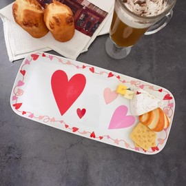 UPware Love Hearts Melamine Serving Tray, 15 x 6.5 Inch Rectangular Serving Platter, BPA Free Food Tray for Party Entertaining