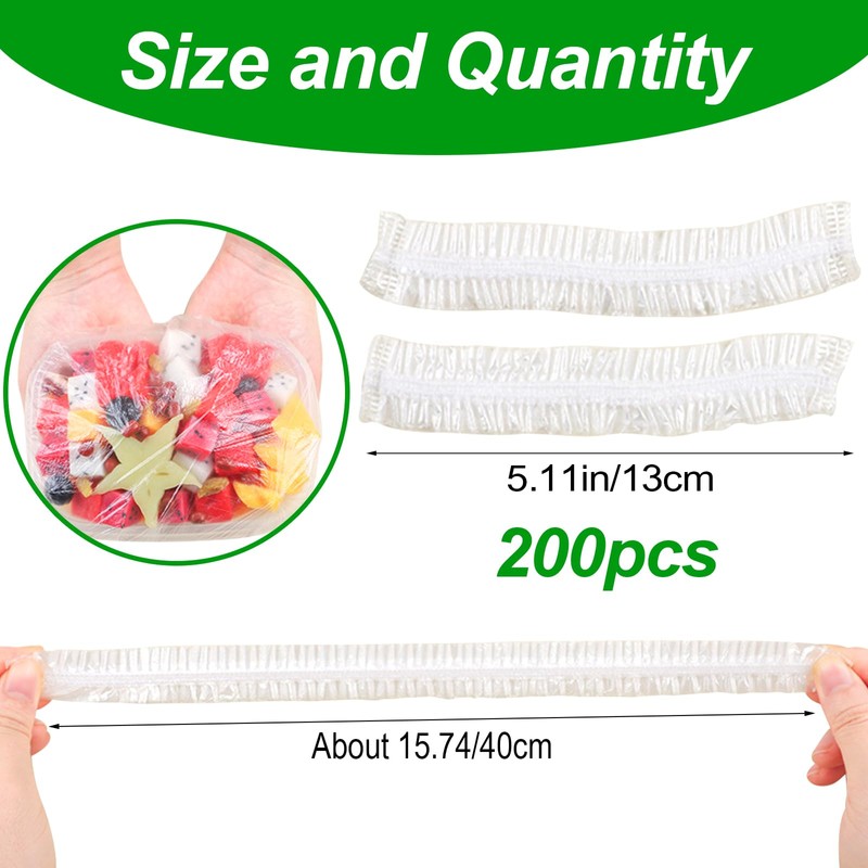Elastic Covers, Pack of 200 Plastic Reusable Cling Film, Sealing