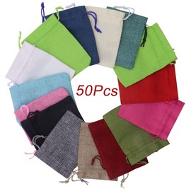 Ewanda store 50 Pcs Linen Burlap Bags with Drawstring,5"x7" Burlap Favor Sack Jewelry Pouches Sacks for Party Favors,Gifts,Christmas Presents or DIY Craft