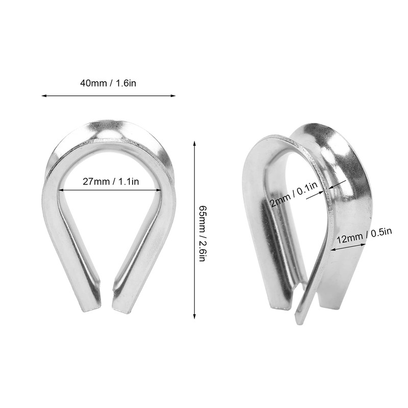 Wire Rope Cable Thimbles, 4 Pieces 12 mm M12 Stainless