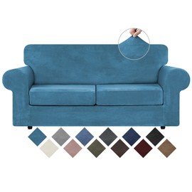 WEERRW Velvet Couch Covers for 2 Cushion Couch Sofa - High Stretch Velvet Plush 3 Pieces Sofa Slipcovers with Elastic Bottom, Furniture Protector for Pets, Machine Washable, Peacock Blue, Medium