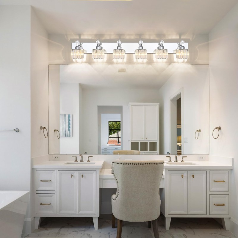 PRESDE 6-Light Crystal Bathroom Lights Fixtures Chrom Modern Wall Lighting