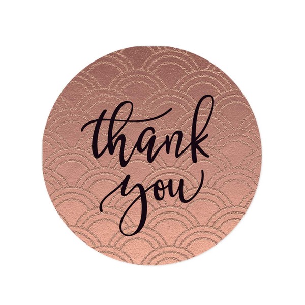 Andaz Press Bulk Stylish Faux Rose Gold Foil Thank You Round Circle Label Stickers, 2-inch, Anya Faux Rose Gold Foil Curve, 80-Pack