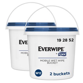 Tork Everwipe Mobile Wet Wipe Buckets White, Resealable, Bucket Compatible with Everwipe Wipes Roll, 2 buckets, 192811 (10-BKT-2)