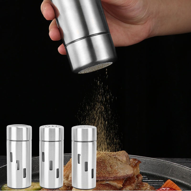 3Pcs Salt and Pepper Shakers Set Stainless Steel 3 Sizes