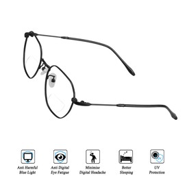 VisionGlobal Bifocal Reading Glasses, Blue Light Blocking for Men/Women Classic Retro Oval Eyewear (Black SB, +2.00 Magnification)