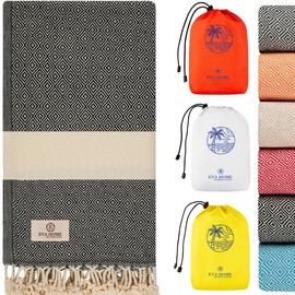 Beach Towels 39"x71" Turkish Towel Quick-Dry Serviette de Plage Sand-Free Lightweight & Absorbent - Must Haves for Pool Bath Voyage Yoga & Gym - Vacation Travel Cruise Essentials Great Gifts (Black)