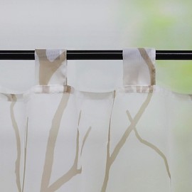 Heichkell Transparent Short Tab Top Voile Window Curtain with Tree Branch Print, Modern Kitchen Curtain