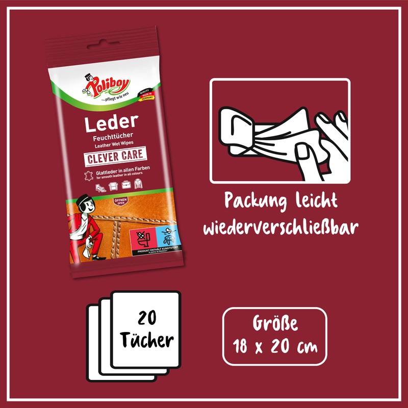Poliboy Leather Wipes Perfect Cleaning for Smooth and Artificial Leather