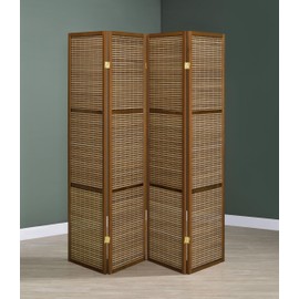 Coaster Home Furnishings - Browning - Wood - 70-Inch 4-Panel Room Divider Folding Screen with Bamboo Panels and Freestanding Structure - Living Room & Bedroom - Walnut - 961638