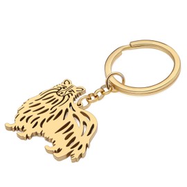 DOWAY Cute Stainless Steel Key Ring Dog 18K Gold Pet Accessories for Women Girls Gifts Dog Lovers Car Charms, Rough Collie Gold Plated