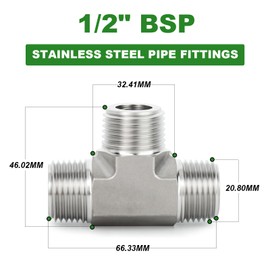 TAISHER 1PCS Forging of 304 Stainless Steel Tee Pipe Fittings, 1/2" BSP Male Pipe Fittings