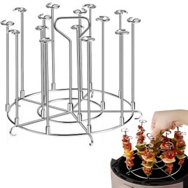 IWTTWY Air Fryer Rack, BBQ Stainless Steel Metal Holder with 12 Skewers, Reusable Grilling Rack Air Fryer Trays for Chicken skewers, Turkey Kebabs, BBQ Accessories