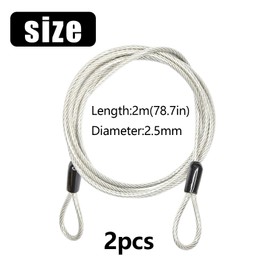 Beticam Bike Lock Cable 2mx2.5mm Double Loop Safety Cable Braided Stainless Steel Cable, Flexible Security Cable Luggage Lock, Security Wire Padlock for Scooter Bicycle Suitcase