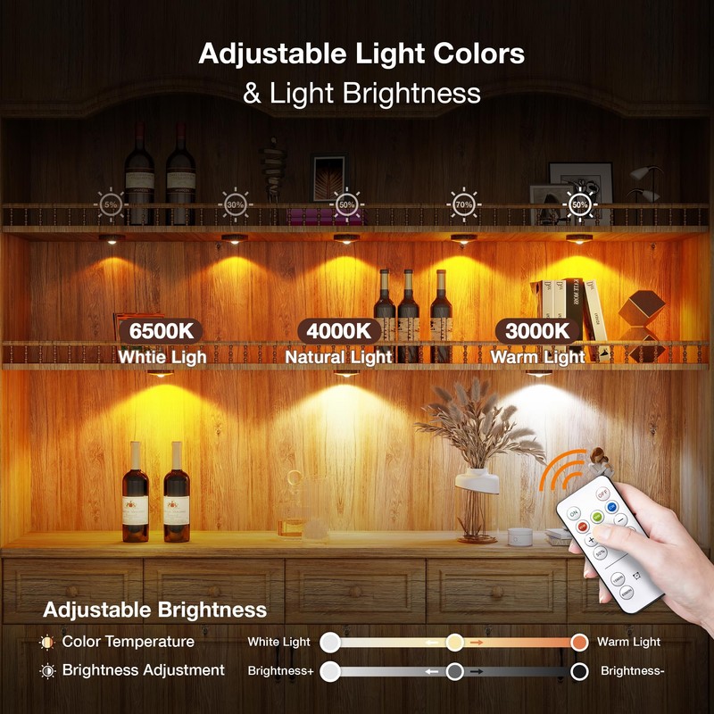 Rechargeable Puck Lights with Remote Control,2000mAh High Capacity Battery Operated