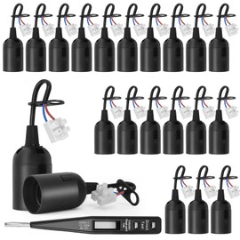 QLOUNI Pack of 20 E27 Replacement Socket + VDE Voltage Tester, Construction Socket with Cable, Lamp Holder with Cable, Renovation Socket, Construction Site Socket