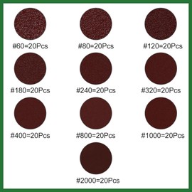 Motoforti 200pcs 2 Inch Hook and Loop Sanding Discs 60 80 120 180 240 320 400 800 1000 2000 Assorted Grits Sandpaper Long-lasting