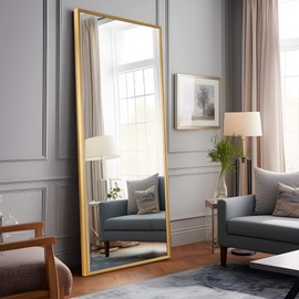 NeuType Full Length Mirror Floor Mirror with Standing Holder Bedroom/Locker Room Standing/Hanging Mirror Dressing Mirror Wall-Mounted Mirror (Titanium Gold) 65"x22"
