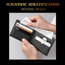 Black Leather Wallets,Slim Wallet with Card Holder,Banknote Compartments and Coin Pocket Black Wallets,for Work Business or Travel Minimalist Purses,for Men,Slim Bifold Wallet,Compact and Functional