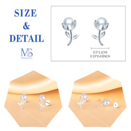 MICSAVI Flower Stud Earrings Women's Jewellery Hypoallergenic Sterling Silver 925 Pearl Earrings Studs for Women and Girls, Sterling Silver, Pearl