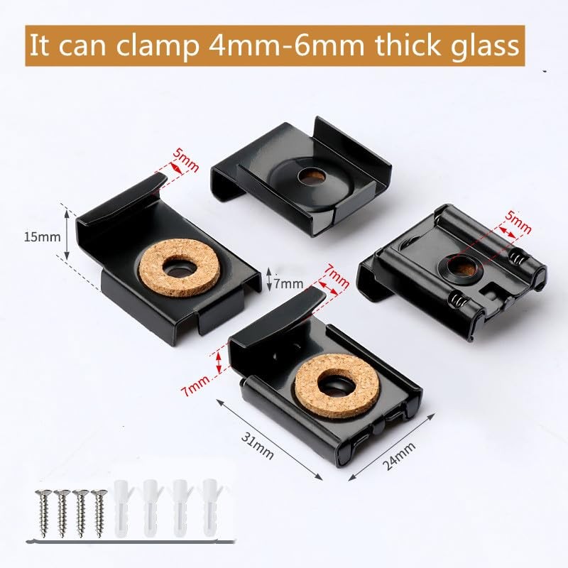 Heuskay 8 Pcs Frameless Glass Wall Mount Kit, Spring Loaded