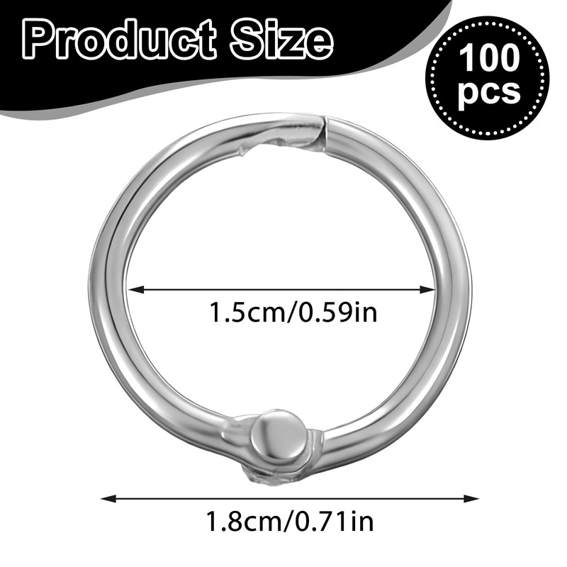 100PCS 1/2 Inch Binder Rings, Small Loose Leaf Book Rings,