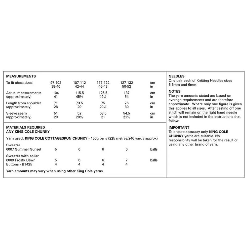 King Cole Chunky Knitting Pattern Mens Sweaters 2 Designs (6242)