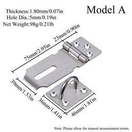 Tür-Vorhängeschloss, 7,6 cm, Edelstahl, Haspe und Klammer, Schuppenschloss, Sicherheitstür-Vorhängeschloss für Schrank, Haustierkäfig, Kiste, 2 Stück