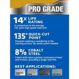 Century Drill & Tool 26232 Pro Grade Cobalt Drill Bit, 1/2"