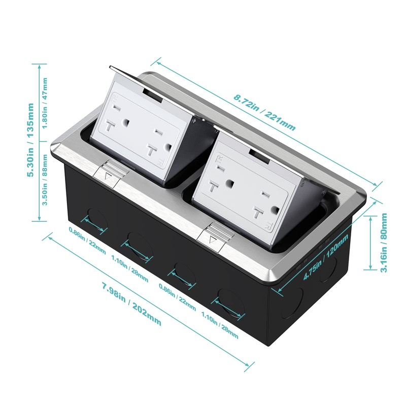 WEBANG Dual Pop-Up Floor Box Electrical Kit, 20A Tamper-Weather Resistant