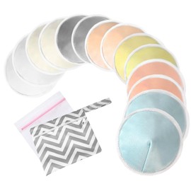 Oiomniv Organic Reusable Nursing Pads (14 Pack), 4.7 Inch Washable Breast Pads for Breastfeeding & Leaking, Bamboo Viscose, Soft Absorbent with Laundry Wash Bag & Travel Storage Bag (Multicolor 2)