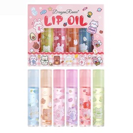 Fruity Lip Gloss Fruit Flavour Moisturising Lipsticks, Transparent Colourless Plumper Lip Lotion Rolling Ball Lip Oil Liquid Lipstick for Fuller Hydrated Lips (6PCS-B)