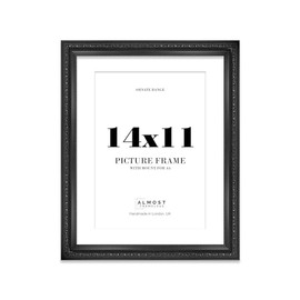 14x11 Black Ornate Photo Frame With White Mat For A4 Picture, Ready to Hang or Stand, 1 Pack