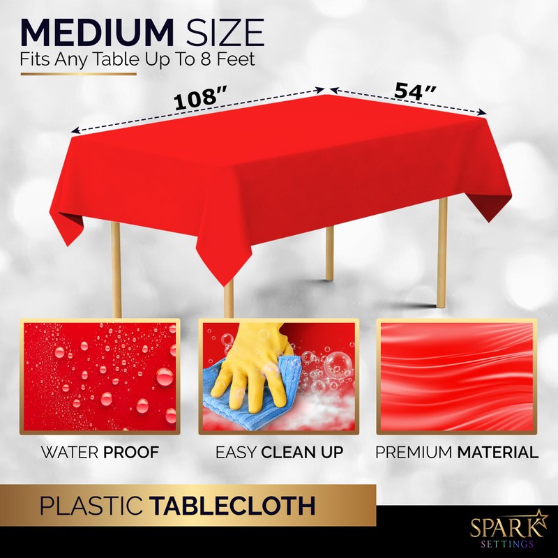 Amcrate Rectangular Plastic Red Reusable Tablecloth Cover - Ideal for