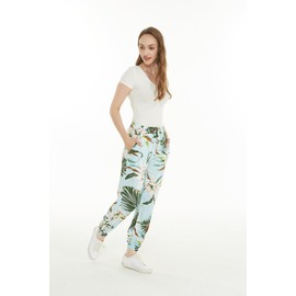 Women's Hawaiian Print Jogger Pants in Wispy Cereus Light Blue Size X-Large