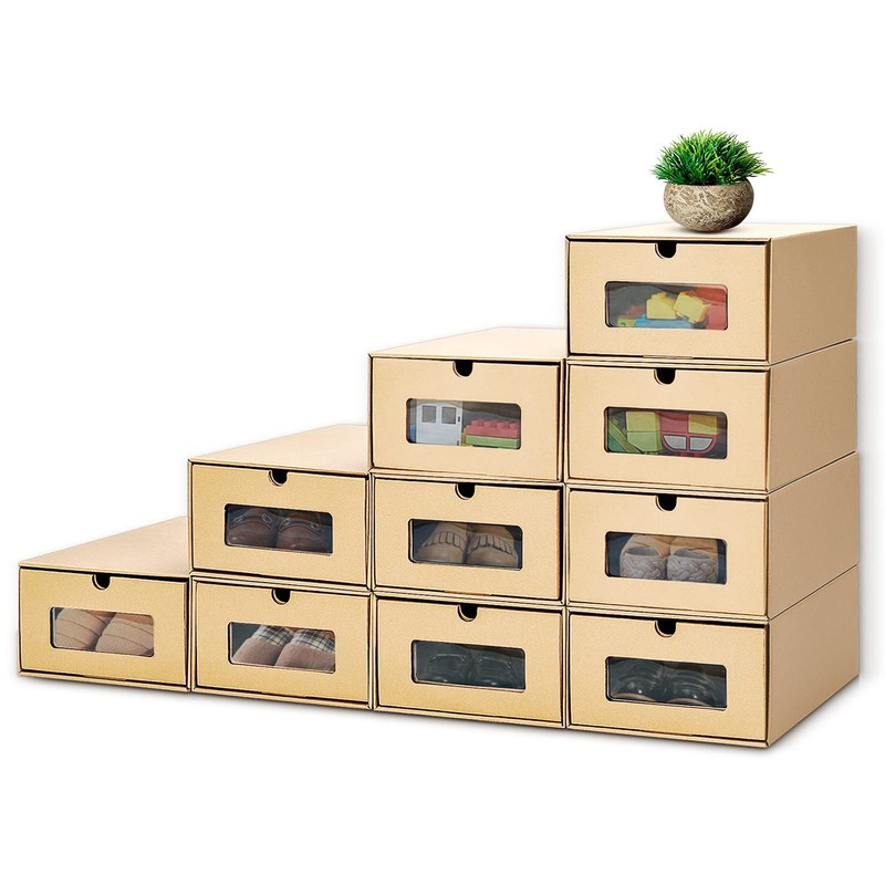 10PCS Cardboard Shoe Box Stackable Storage Box Visual Multi-Purpose Storage