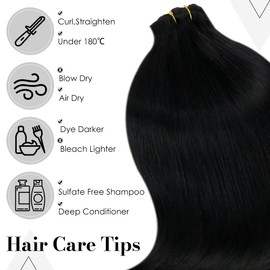 24inch 140g Black Human Hair Extension For Women Clip in LaaVoo Hair Extensions Jet Black Real Human Hair Clip in Double Weft 7pcs Hair Extensions Skily Straight Human Hair