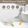 Flower Soap Dish Ceramic, Soap Dish with Drain, Creative Soaps