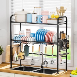 【Holiday Deals】San Dream Over Sink Rack Kitchen Over The Sink Dish Drying Rack Organizer Large Space Saving Dish Drainer Countertop Dishes Rack On Counter Caddy Utensil Metal Organizer 1&2 Tiers Cabinet:_2-Tier