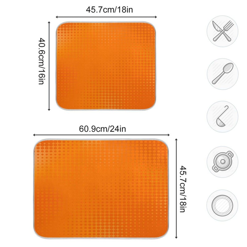 Kigai Orange Dotted Line Dish Drying Mat, Microfiber Absorbent Drying