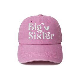 Shenbors Embroidered Big Sister Hat for Toddler Girl Kids, Gifts for New Sis, Washed Pink Youth Adjustable Baseball Cap for Child