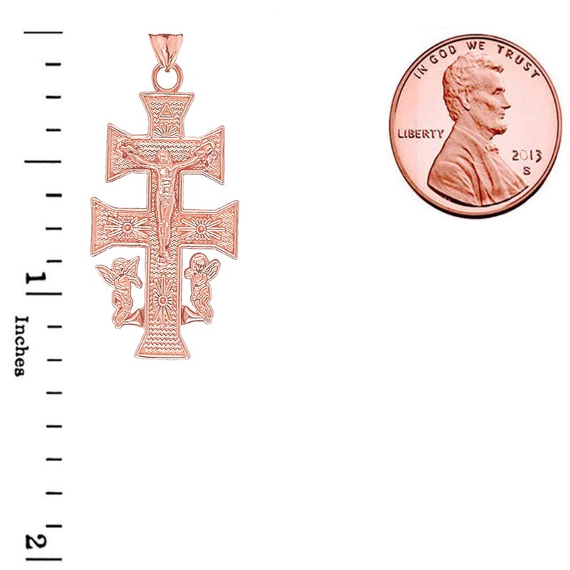 Middle Eastern Jewelry Certified 10k Rose Gold Caravaca Double Cross