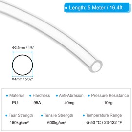 PATIKIL Pneumatic Tubing 5/32 OD 16.4ft, 4mm OD 2.5mm ID PU Air Line Pipe Tube for Air Compressor Fitting or Fluid Transfer,Clear