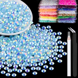 BELLEBOOST 5000pcs 2mm Resin Rhinestones Bulk, Lake Blue AB Flatback Round Jelly Rhinestones Bedazzling Non Hotfix Crystal Gems Large Quantity Wholesale for DIY Crafts Clothes Tumblers Face Makeup Manicure
