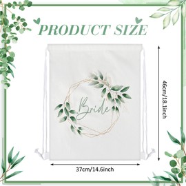 Weewooday 37 x 46 cm Gym Bag Backpack for Bride Team Bride Canvas JGA Fabric Bag with Drawstring Bride Bridesmaid Accessories Gift for Bachelor Party Bridal Party, White with leaves pattern