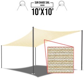 E&K Sunrise 10'x 10'Beige Rectangle Sun Shade Sail Outdoor Shade Cloth UV Block Fabric,Curve Edge-Customized