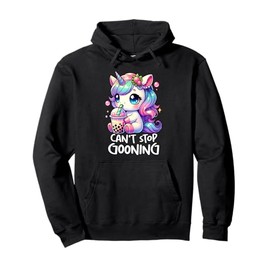 CANT STOP GOONING Funny Brainrot Meme 2025 Unicorn Cringe Pullover Hoodie