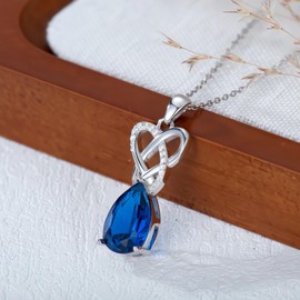 LONAGO Celtic Knot Birthstone Necklace for Women 925 Sterling Silver Teardrop Birthstone Necklace Irish Love Knot Pendant Jewelry Gifts for Wife Girlfriend, Sterling Silver, Cubic Zirconia